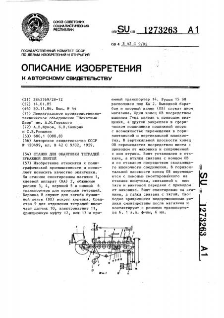 Станок для окантовки тетрадей бумажной лентой (патент 1273263)