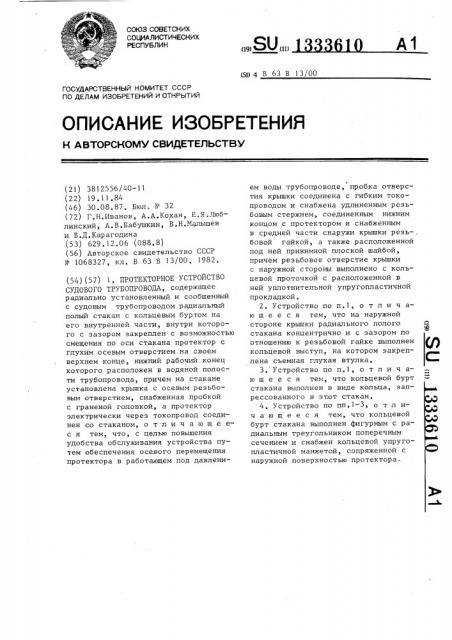 Протекторное устройство судового трубопровода (патент 1333610)