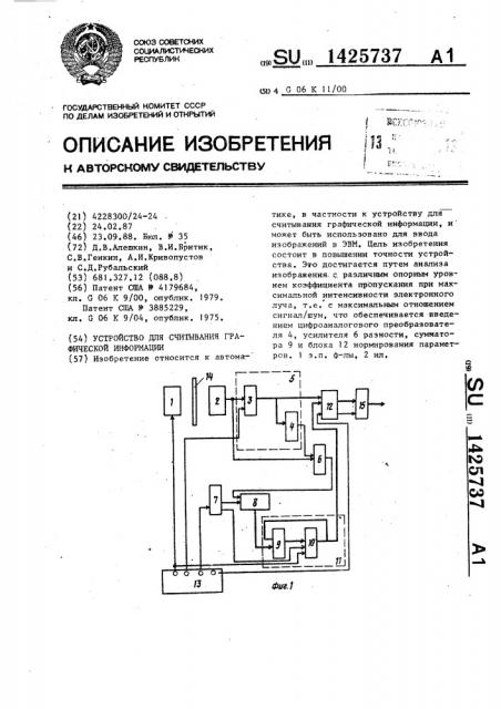 Устройство для считывания графической информации (патент 1425737)