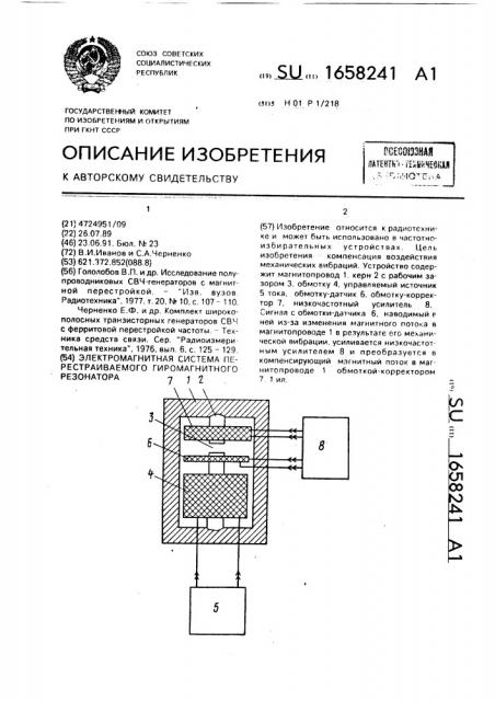Электромагнитная система перестраиваемого гиромагнитного резонатора (патент 1658241)