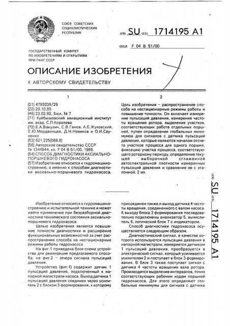 Способ диагностики аксиально-поршневого насоса (патент 1714195)