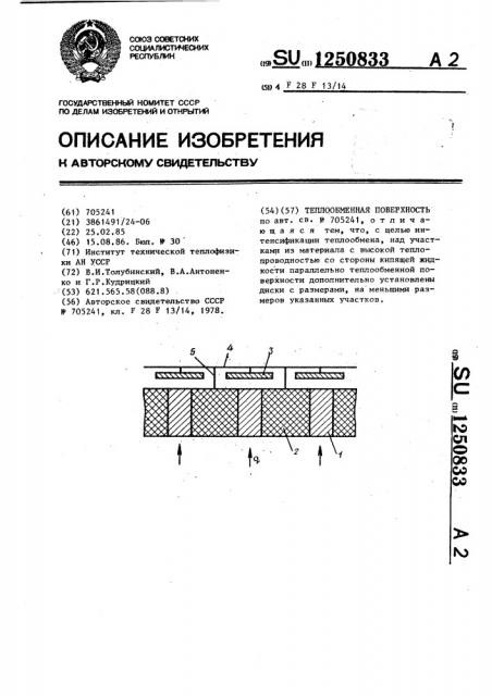 Теплообменная поверхность (патент 1250833)