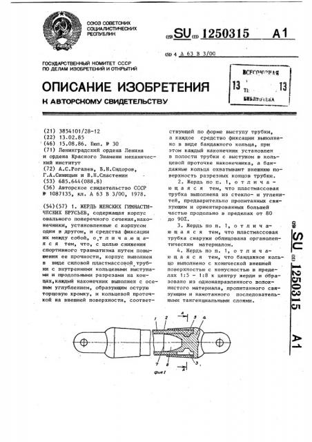 Жердь женских гимнастических брусьев (патент 1250315)