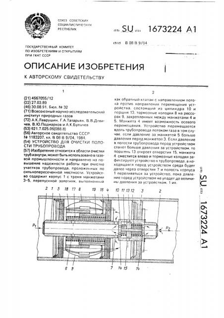 Устройство для очистки полости трубопровода (патент 1673224)