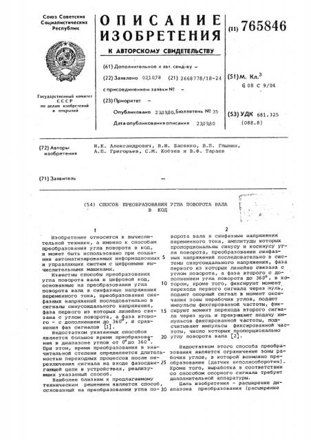 Способ преобразования угла поворота вала в код (патент 765846)