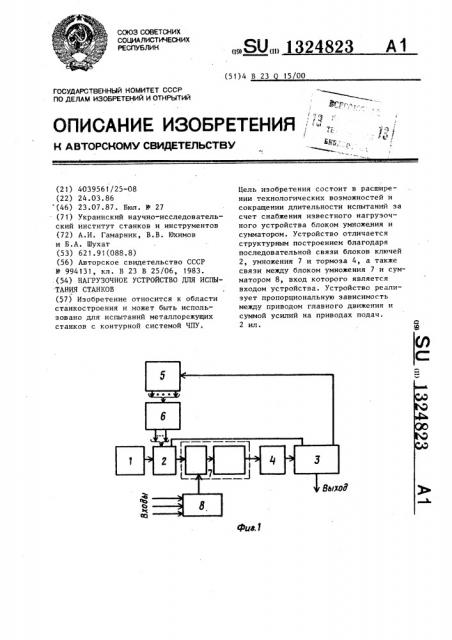 Нагрузочное устройство для испытания станков (патент 1324823)