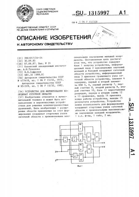 Устройство для формирования координат сеточной области (патент 1315997)