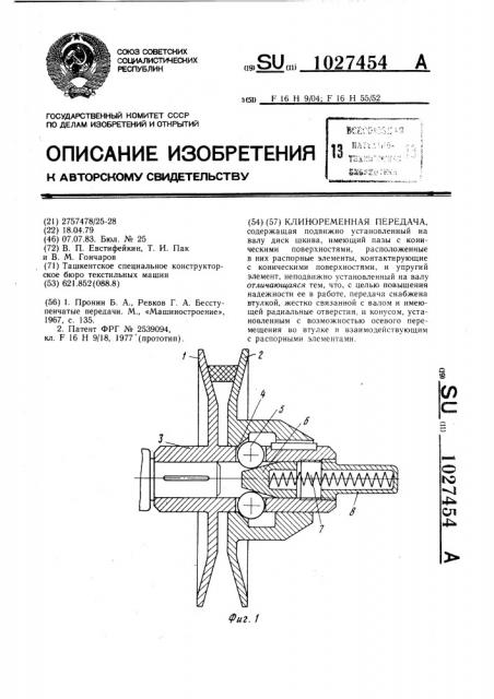 Клиноременная передача (патент 1027454)