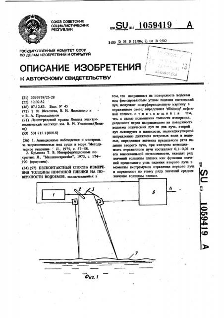 Бесконтактный способ измерения толщины нефтяной пленки на поверхности водоемов (патент 1059419)