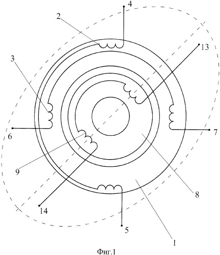 Однофазно-однофазный трансформатор с вращающимся магнитным полем (патент 2335028)