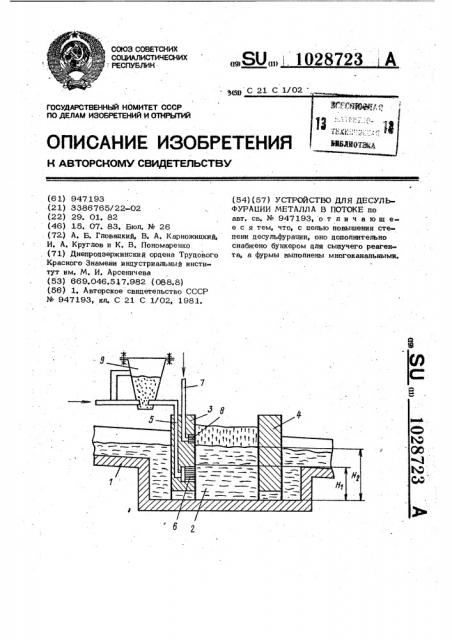Устройство для десульфурации металла в потоке (патент 1028723)