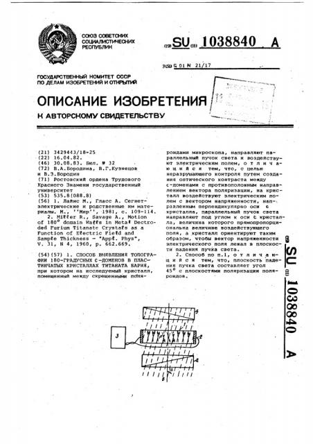 Способ выявления топографии 180-градусных @ -доменов в пластинчатых кристаллах титаната бария (патент 1038840)