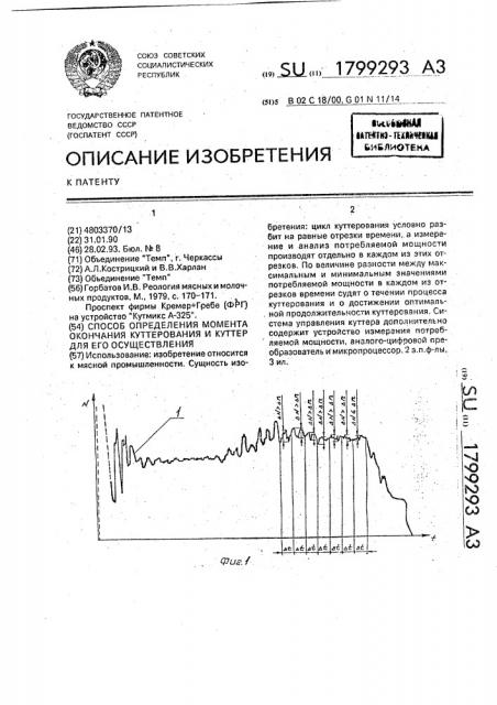 Способ определения момента окончания куттерования и куттер для его осуществления (патент 1799293)