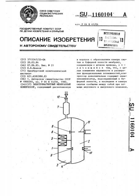 Электромагнитный мембранный компрессор (патент 1160104)