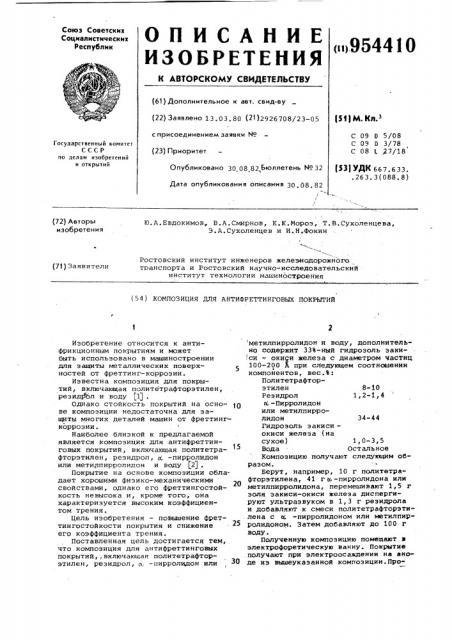 Композиция для антифреттинговых покрытий (патент 954410)