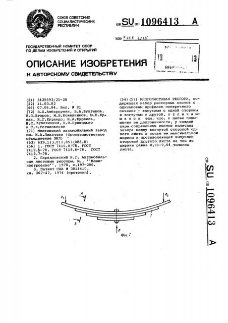 Многолистовая рессора (патент 1096413)