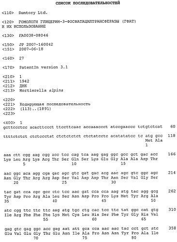 Гомологи глицерин-3-фосфатацилтрансферазы (гфат) и их использование (патент 2485179)