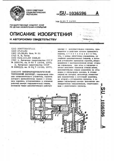 Пневмогидравлический тормозной цилиндр (патент 1036596)