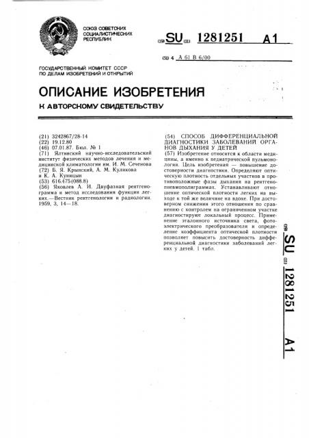 Способ дифференциальной диагностики заболеваний органов дыхания у детей (патент 1281251)