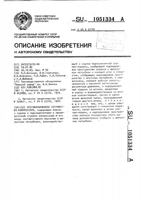 Противопомпажное устройство компрессора (патент 1051334)