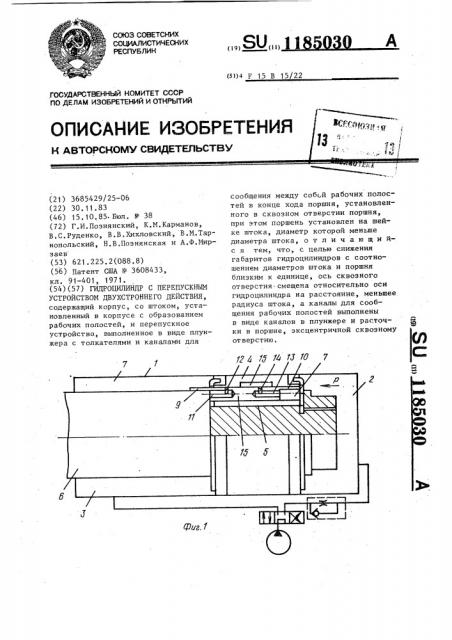 Гидроцилиндр с перепускным устройством двухстороннего действия (патент 1185030)