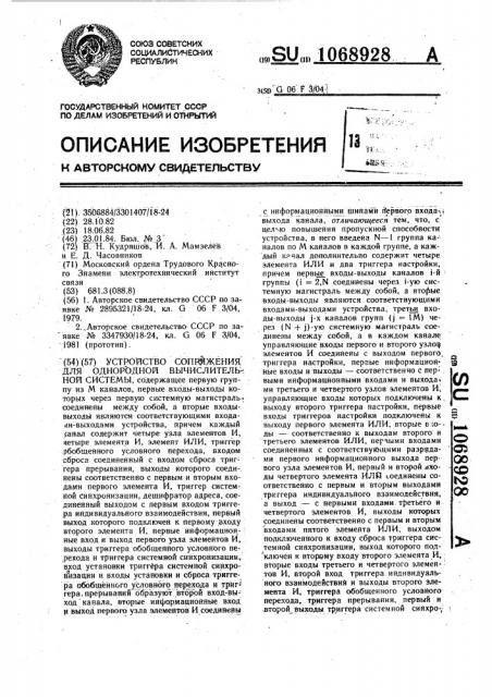 Устройство сопряжения для однородной вычислительной системы (патент 1068928)