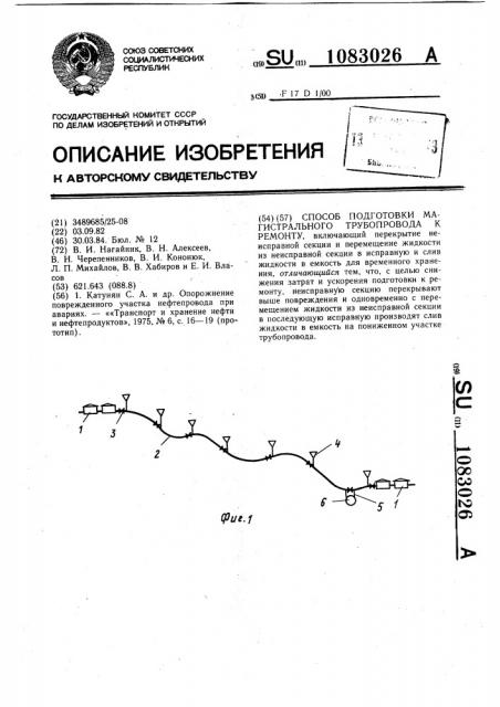 Способ подготовки магистрального трубопровода к ремонту (патент 1083026)