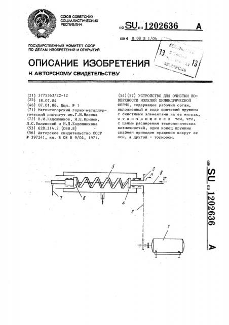 Устройство для очистки поверхности изделий цилиндрической формы (патент 1202636)