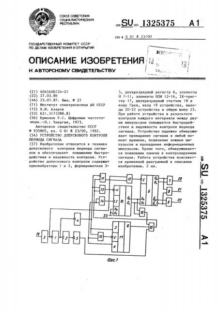Устройство допускового контроля периода сигнала (патент 1325375)