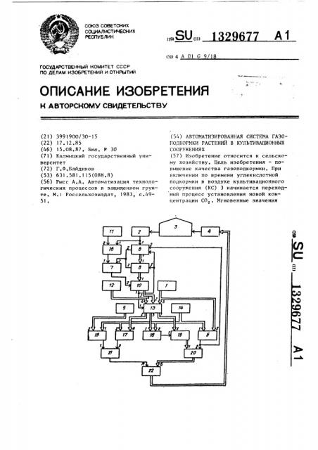 Автоматизированная система газоподкормки растений в культивационных сооружениях (патент 1329677)