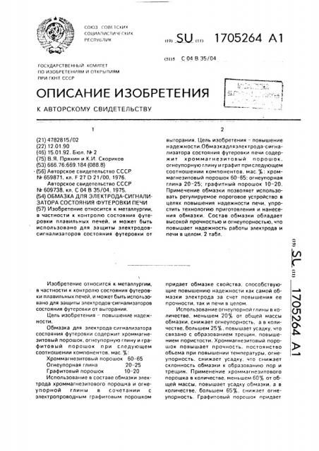 Обмазка для электрода-сигнализатора состояния футеровки печи (патент 1705264)