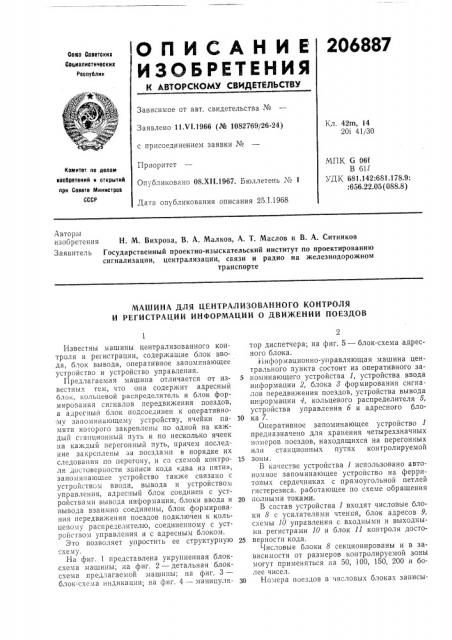 Патент ссср  206887 (патент 206887)
