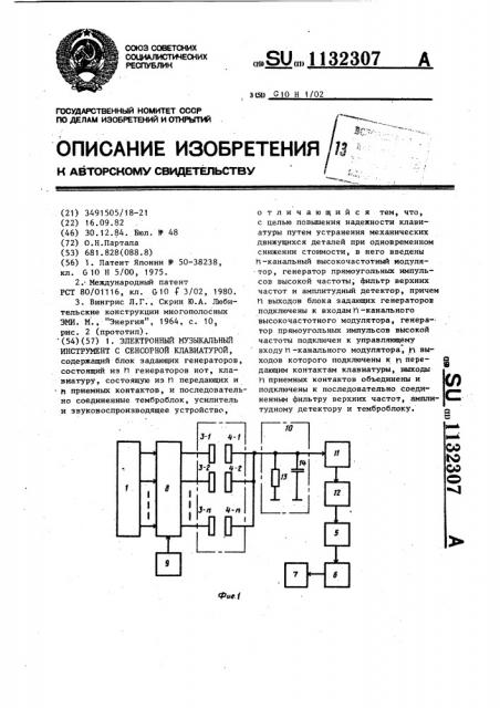 Электронный музыкальный инструмент с сенсорной клавиатурой (патент 1132307)