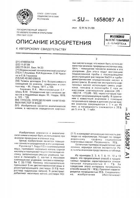 Способ определения нафтеновых кислот в воде (патент 1658087)