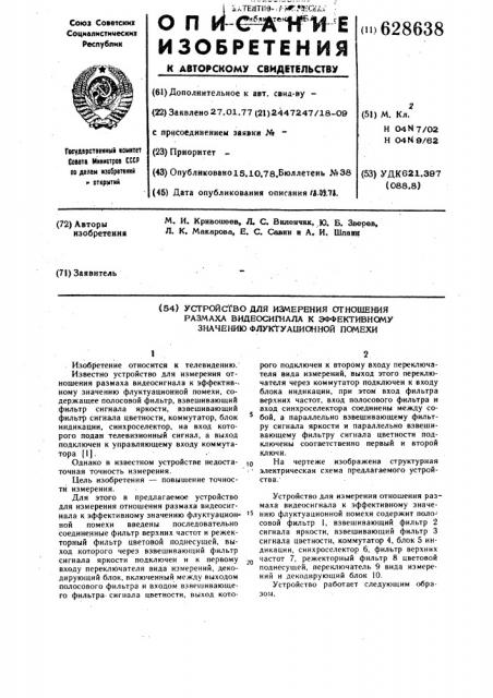 Устройство для измерения отношения размаха видиосигнала к эффективному значению флуктуационной помехи (патент 628638)