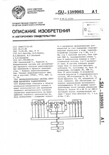 Автоматизированная система контроля параметров радиоприемника (патент 1389003)