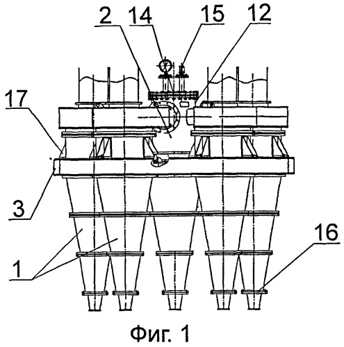 Блок гидроциклонов системы фракционного разделения суспензий руд тонкого помола (патент 2464105)