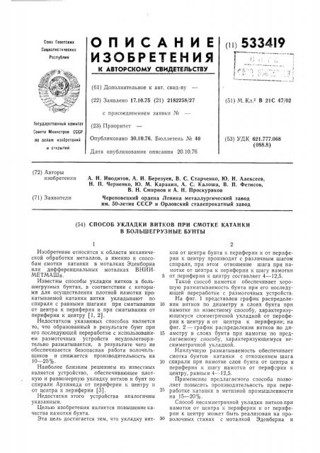 Способ укладки витков при смотке катанки в большегрузные бунты (патент 533419)