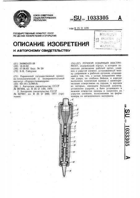 Ручной ударный инструмент (патент 1033305)