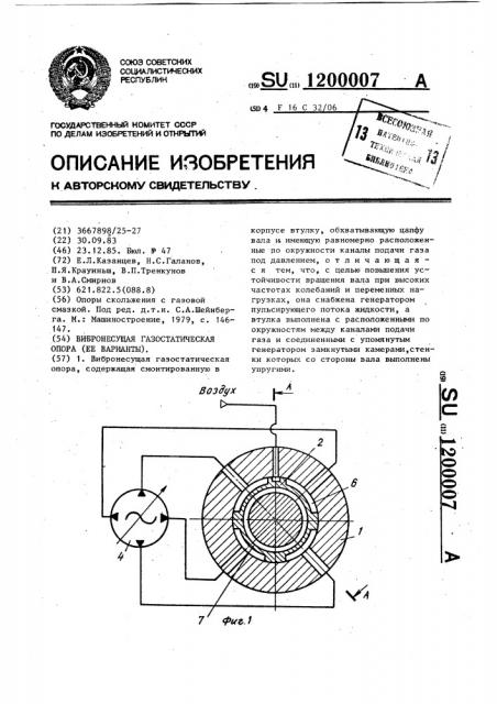 Вибронесущая газостатическая опора /ее варианты/ (патент 1200007)