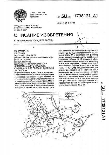 Машина для посадки саженцев на склонах (патент 1738121)