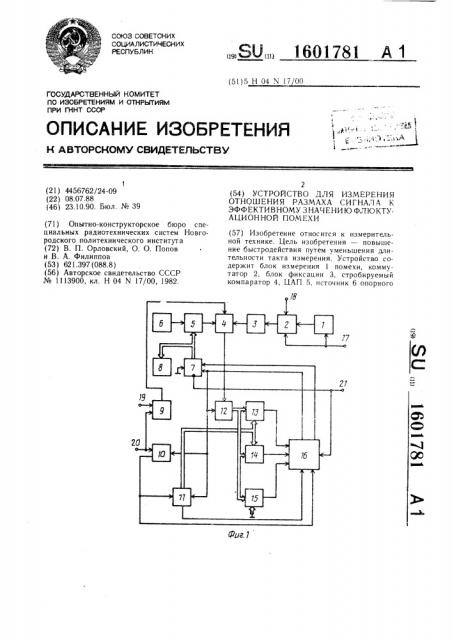 Устройство для измерения отношения размаха сигнала к эффективному значению флюктуационной помехи (патент 1601781)