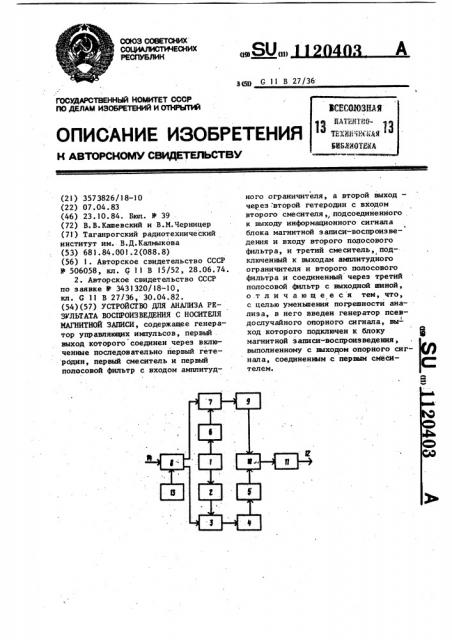 Устройство для анализа результата воспроизведения с носителя магнитной записи (патент 1120403)