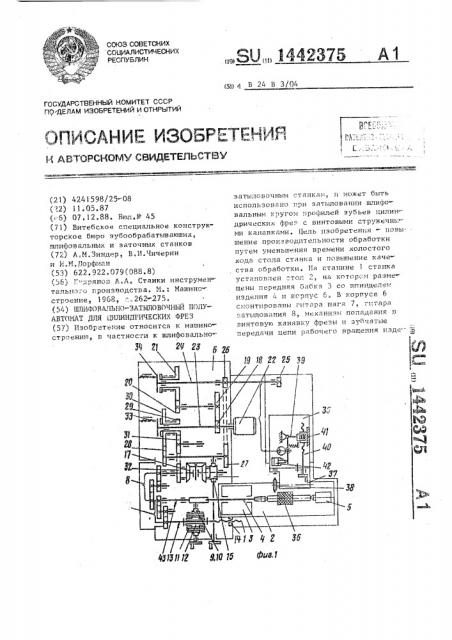 Шлифовально-затыловочный полуавтомат для цилиндрических фрез (патент 1442375)