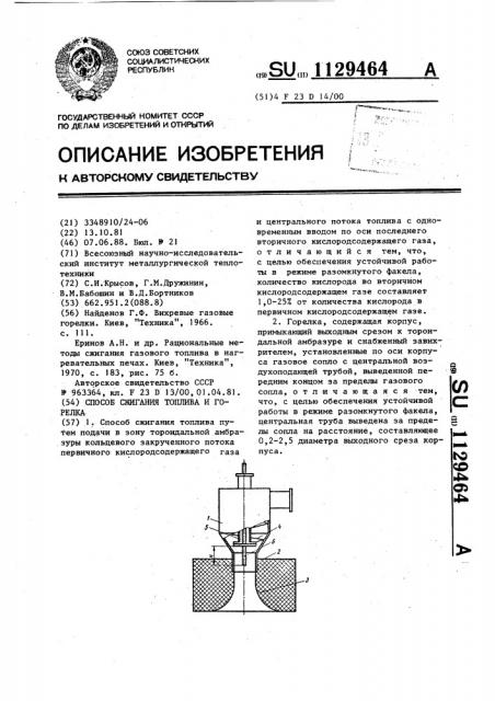 Способ сжигания топлива и горелка (патент 1129464)