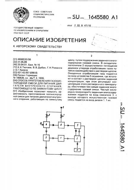 Способ приготовления газокислородной смеси для питания двигателя внутреннего сгорания, работающего по замкнутому циклу (патент 1645580)