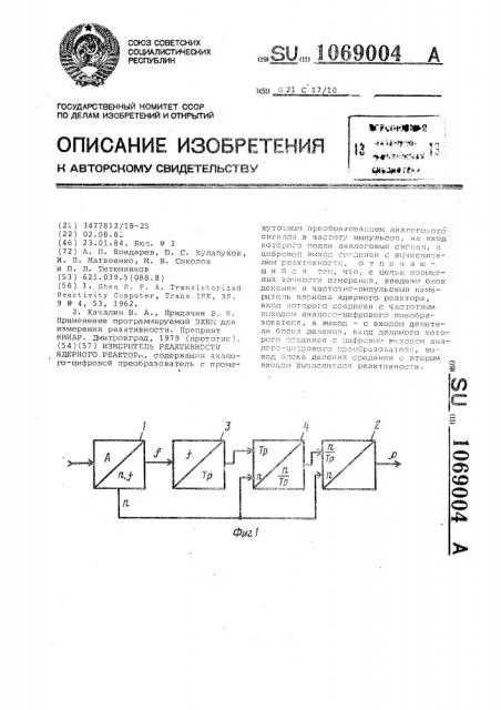 Измеритель реактивности ядерного реактора (патент 1069004)
