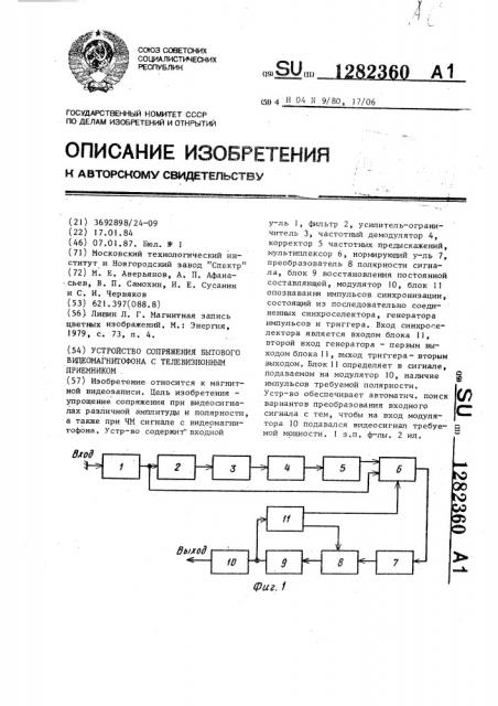 Устройство сопряжения бытового видеомагнитофона с телевизионным приемником (патент 1282360)