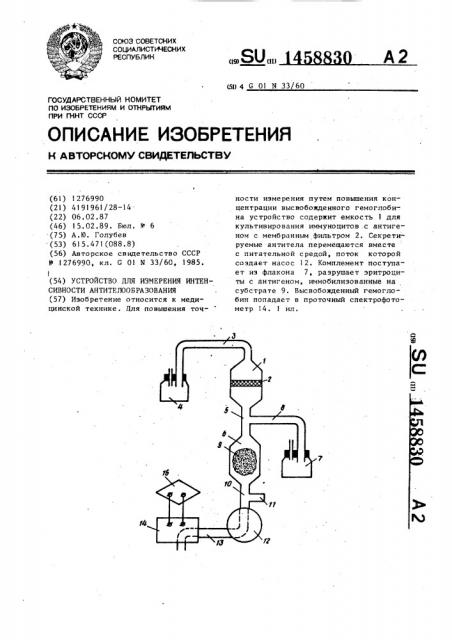 Устройство для измерения интенсивности антителообразования (патент 1458830)