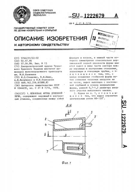 Шлаковая фурма доменной печи (патент 1222679)